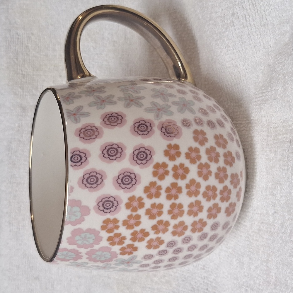 Thyme & Table Floral Coffee Mug Gold Handle Boho Pink Ceramic Tea Cup Cute - Picture 3 of 8